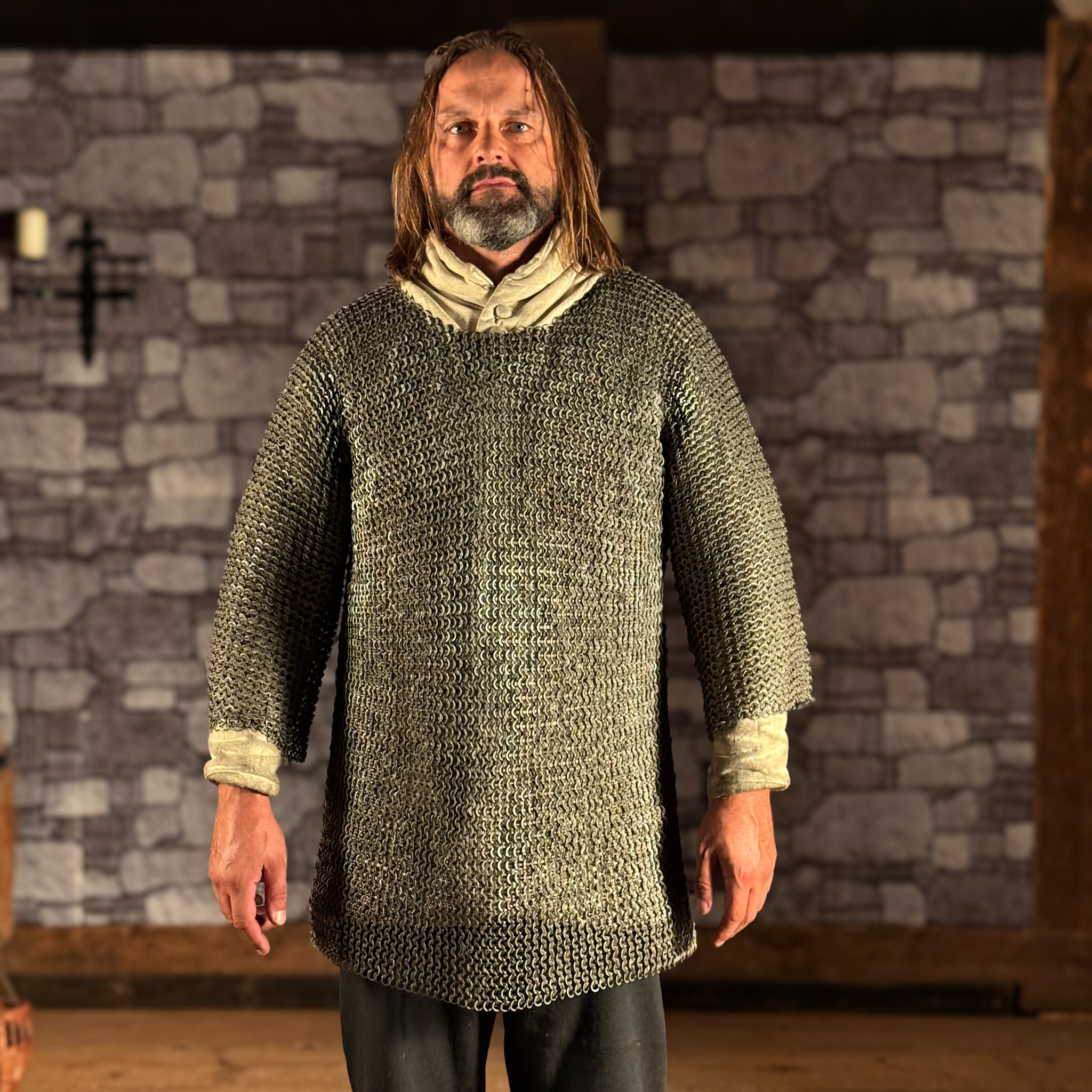 Kettenhemd Haubergeon, Flachring Keilnieten, ID9mm