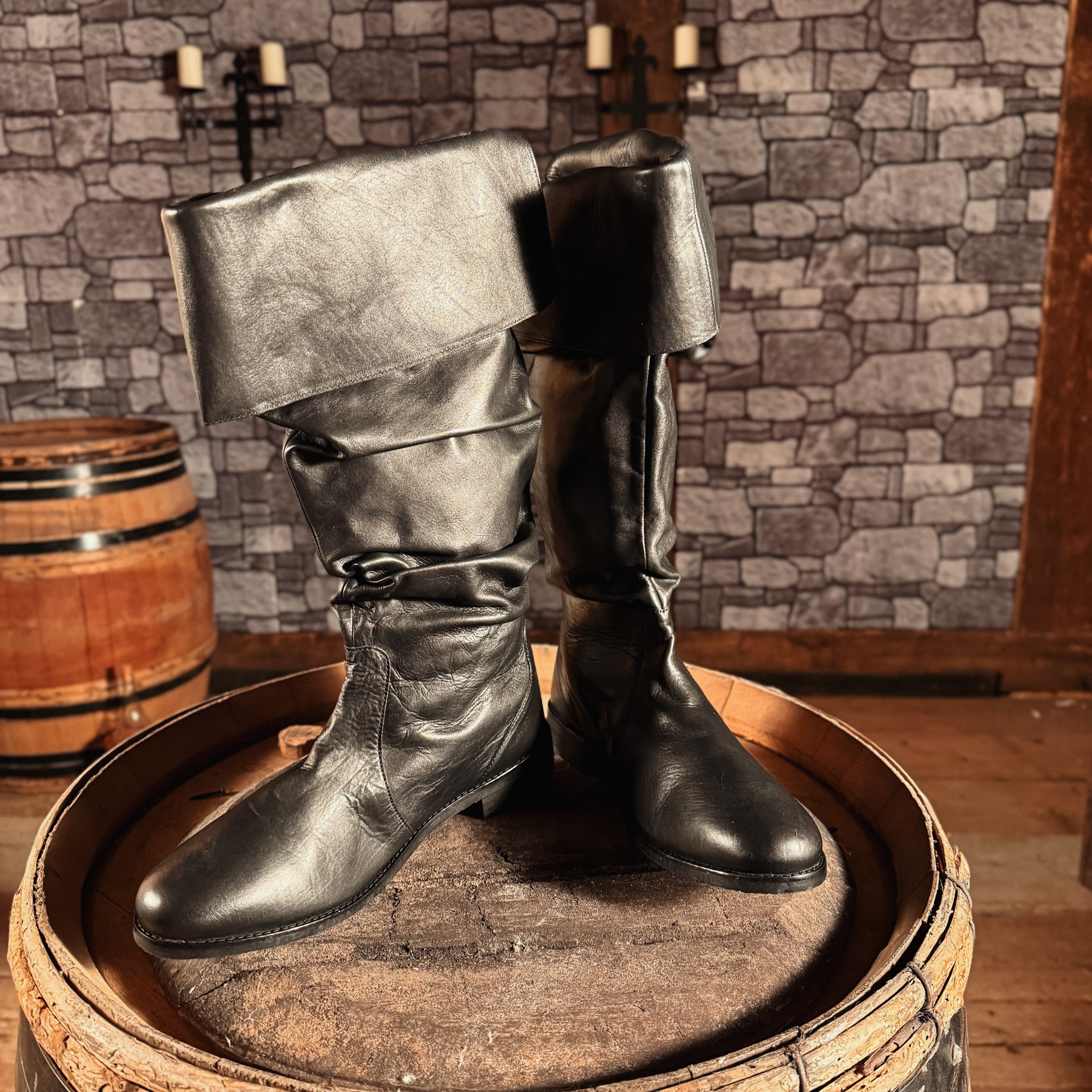 Schwarze Lederstiefel Pirat