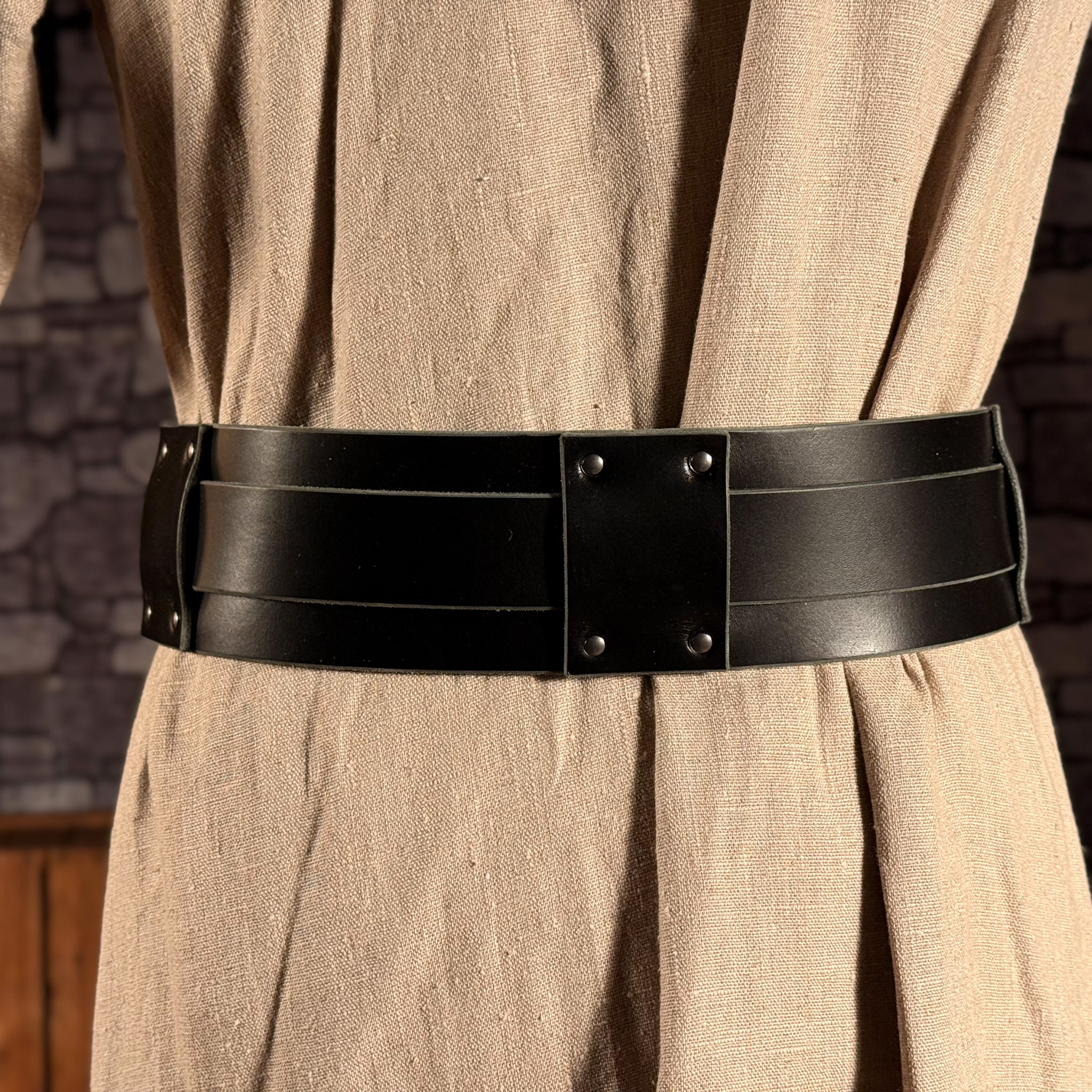 Doppelgürtel aus Leder, 8cm