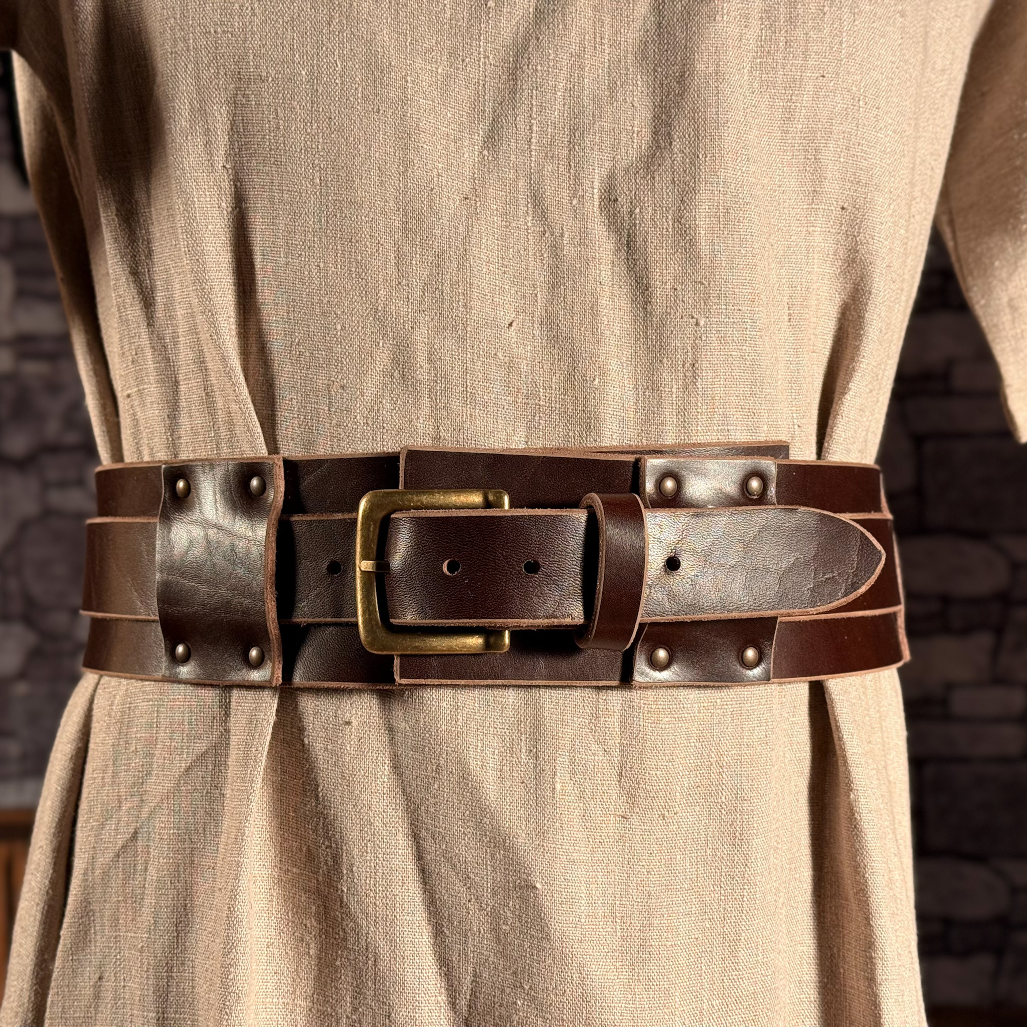Doppelgürtel aus Leder, 8cm