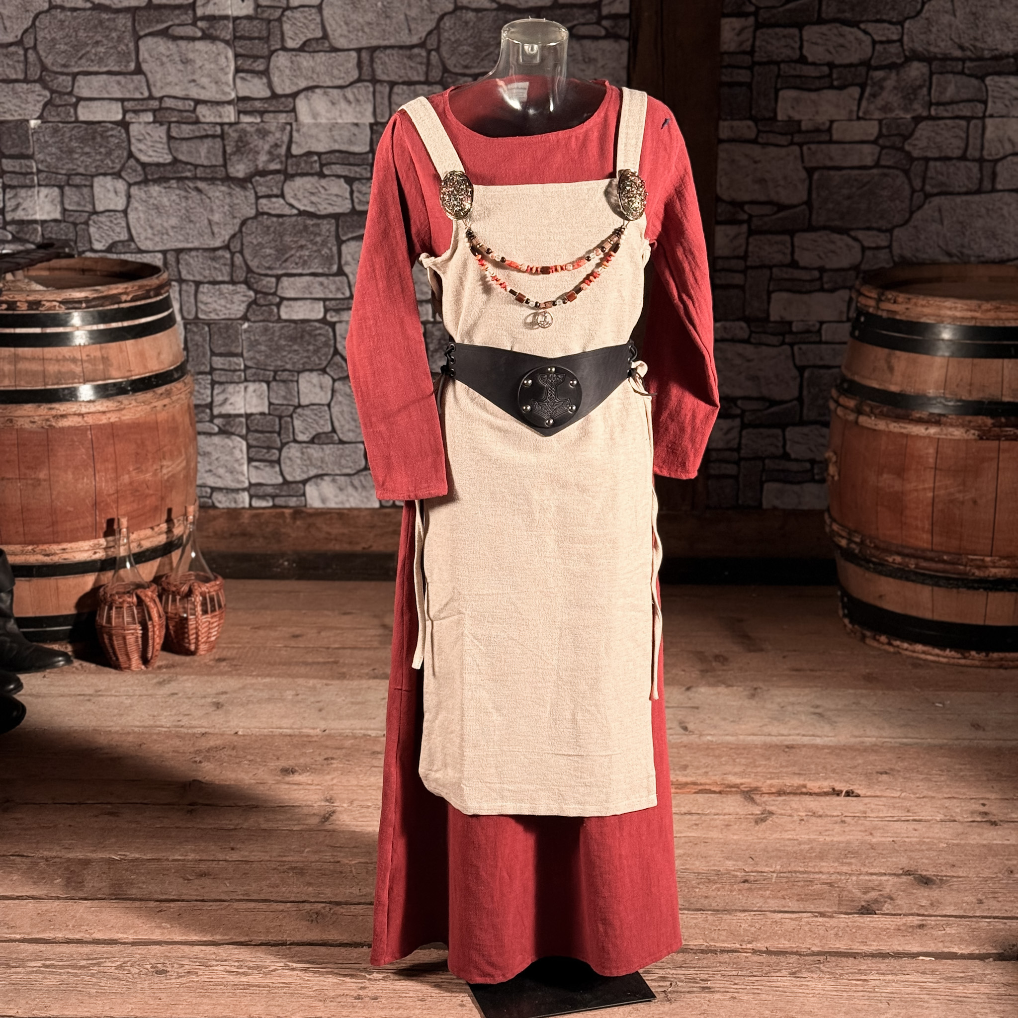 Mittelalterliche Leinenkleid Astrid weinrot