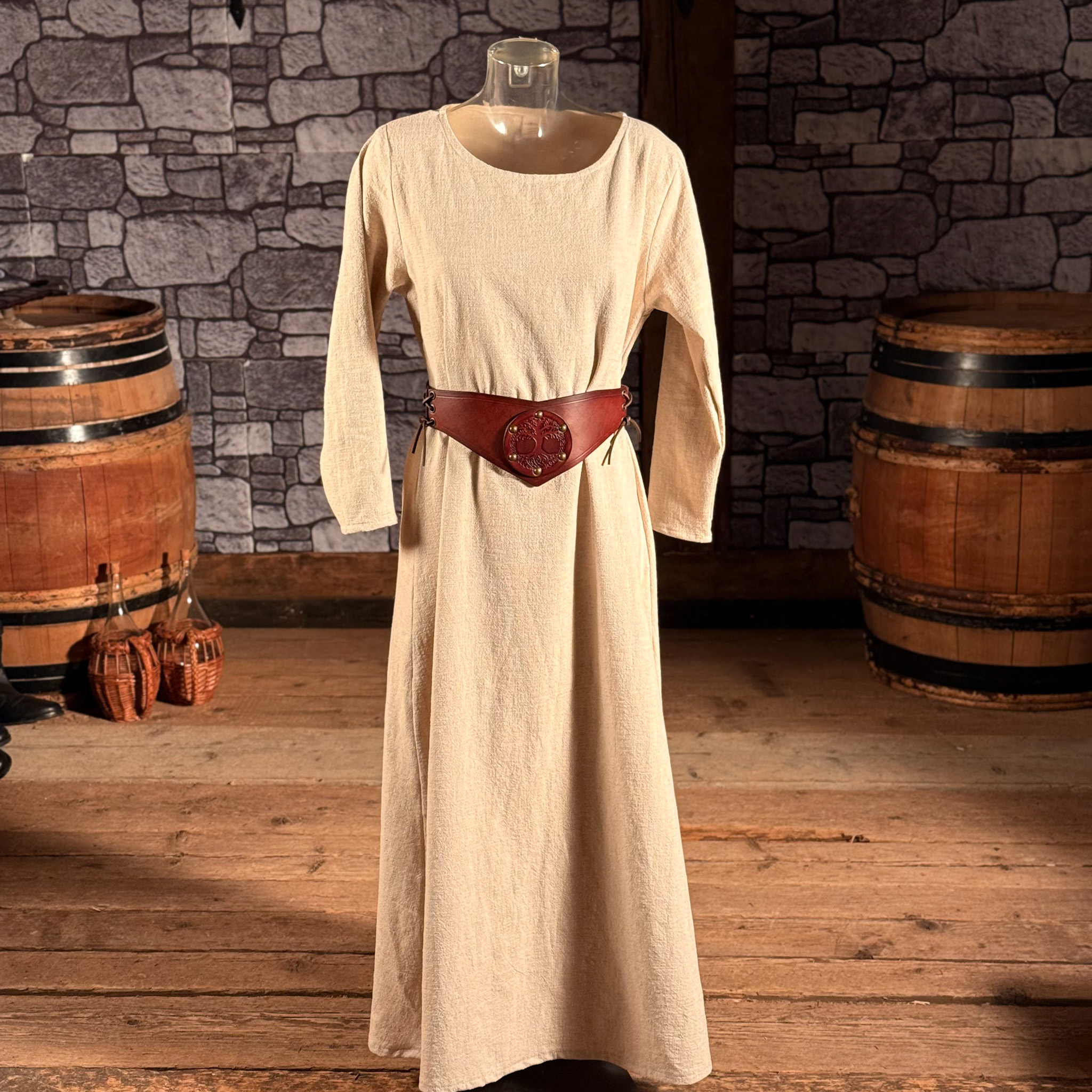 Mittelalterliche Leinenkleid Astrid Natur/Beige