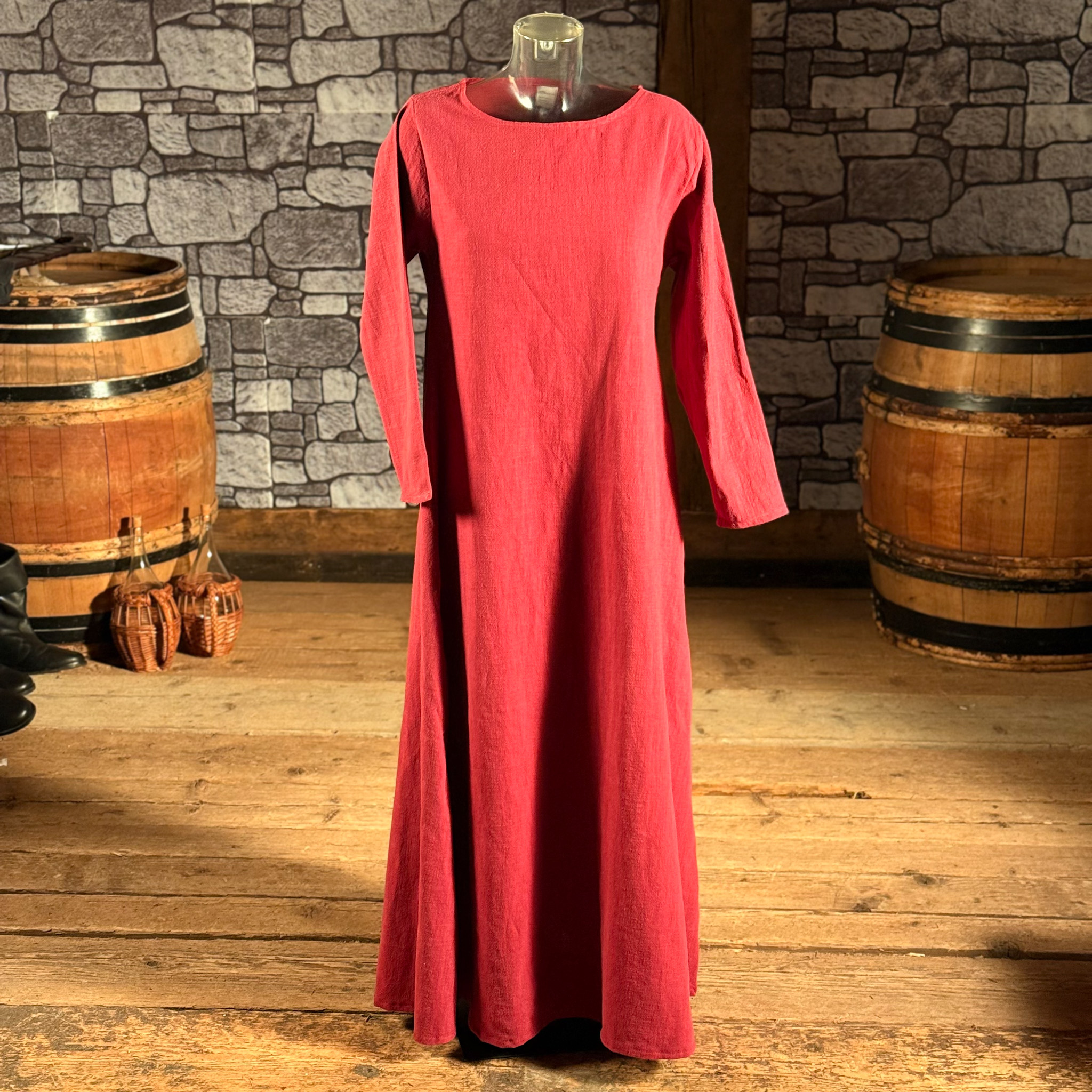 Mittelalterliche Leinenkleid Astrid weinrot