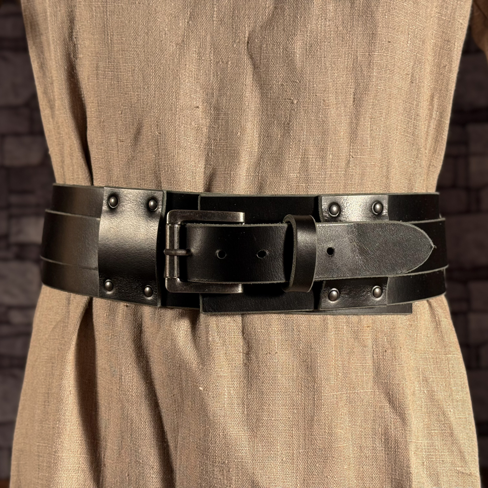 Doppelgürtel aus Leder, 8cm