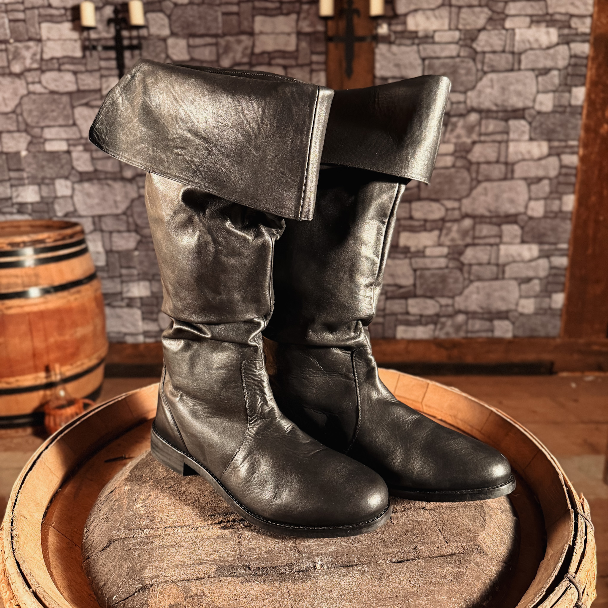 Schwarze Lederstiefel Pirat