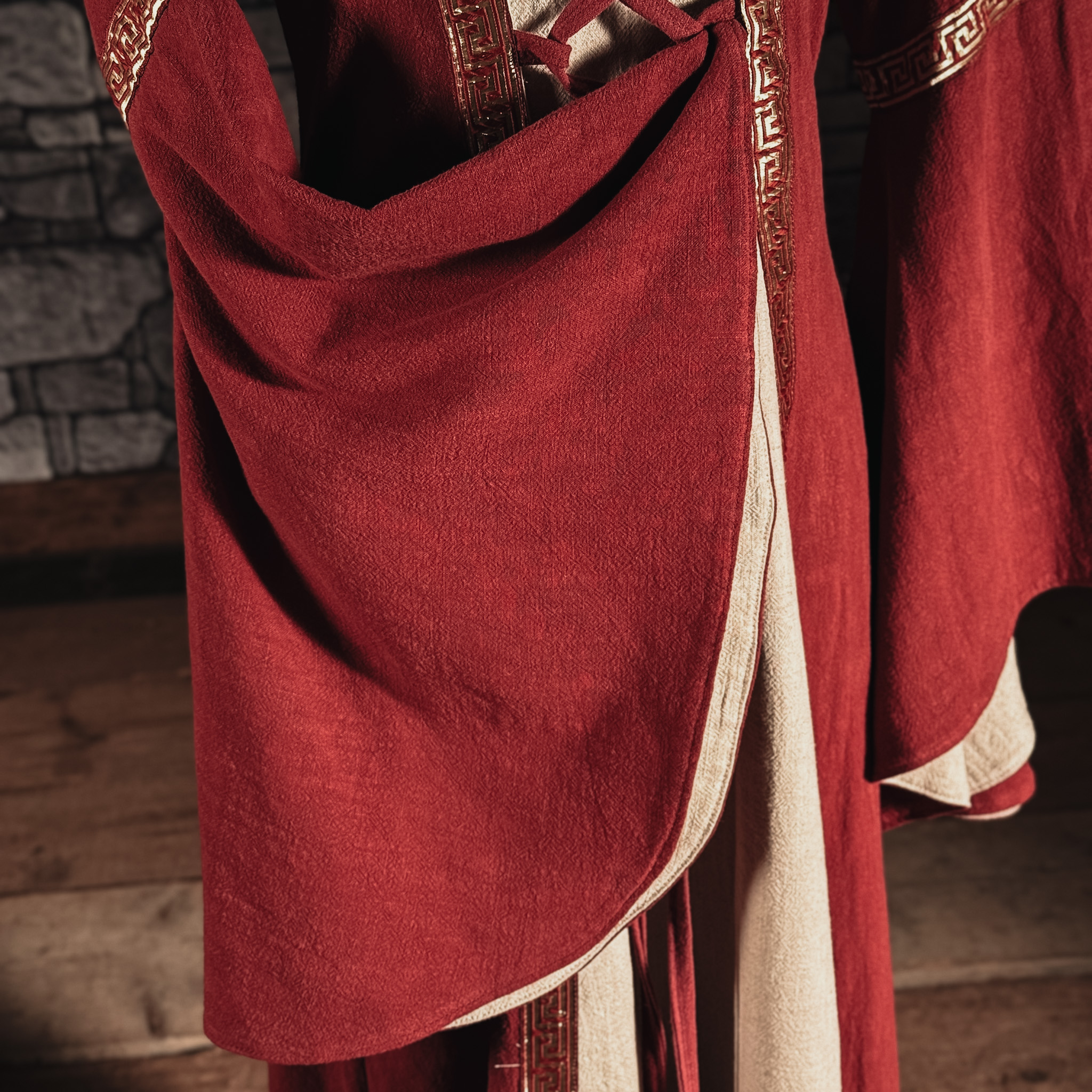 Leinen Mittelalterkleid weinrot/natur, Einzelstück