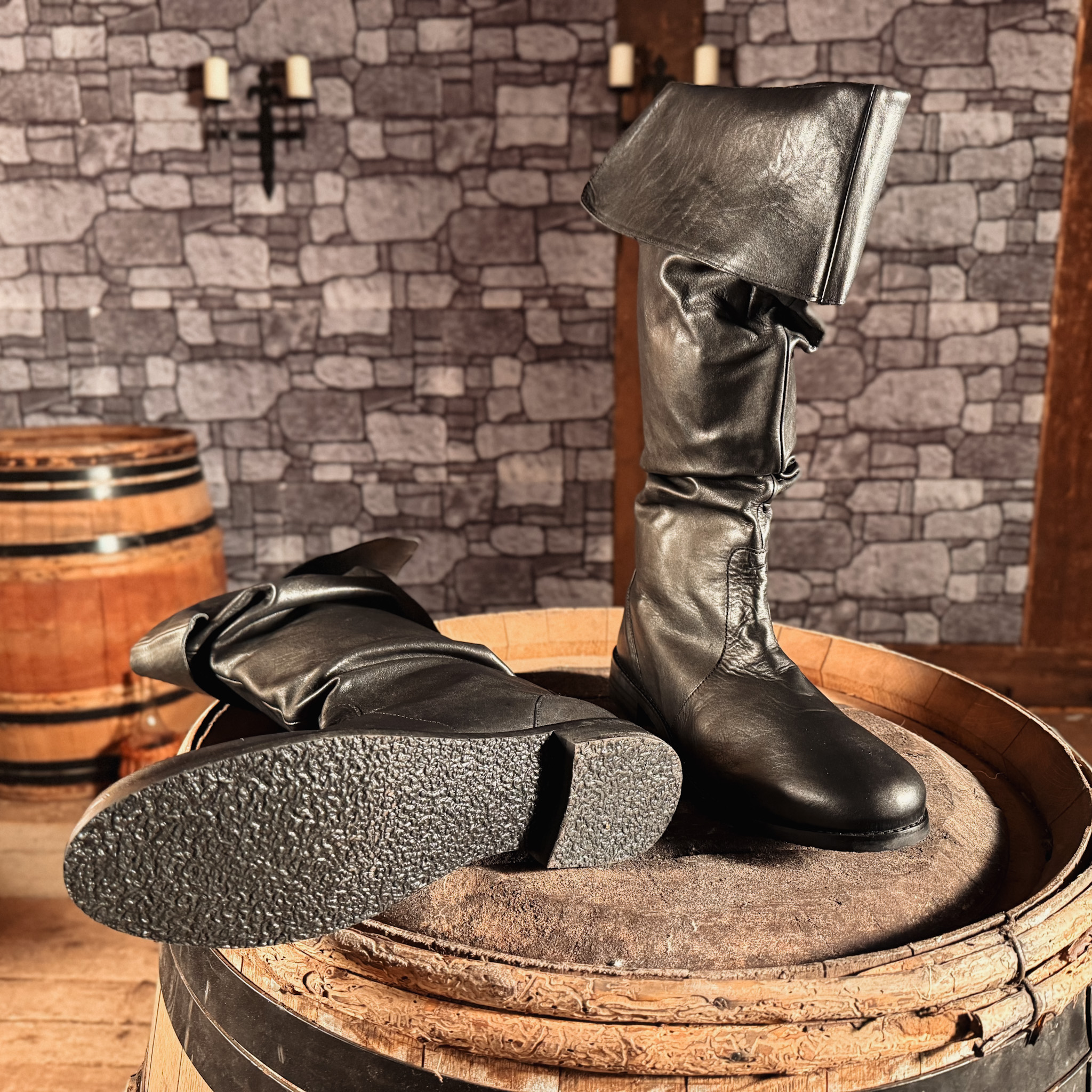 Schwarze Lederstiefel Pirat