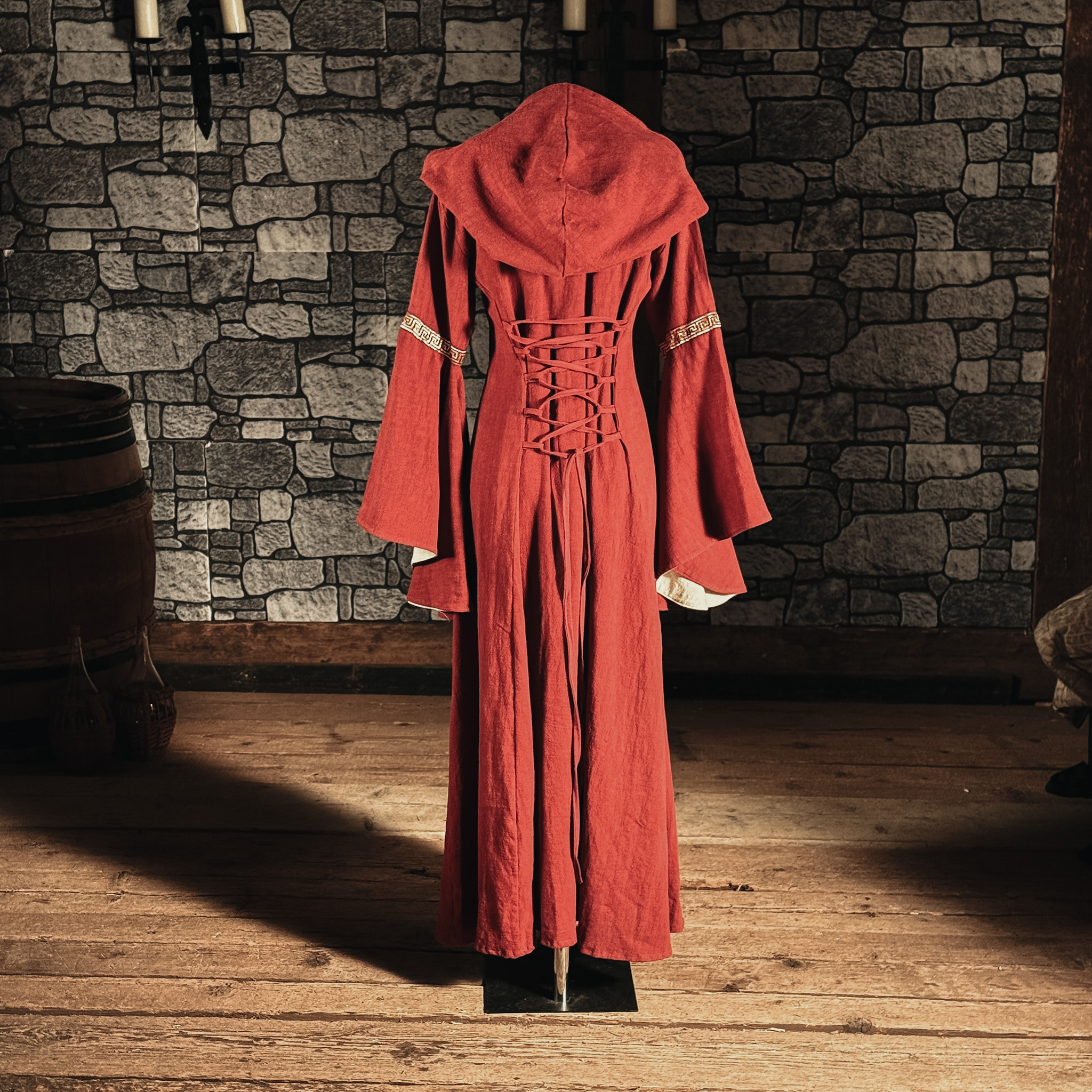 Leinen Mittelalterkleid weinrot/natur, Einzelstück