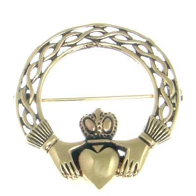Bronze-Brosche Claddagh