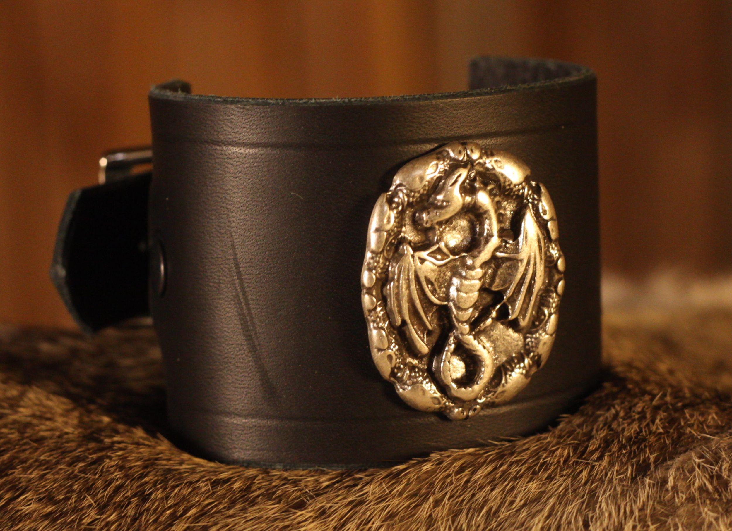 Lederarmband 6cm Black Drache schwarz