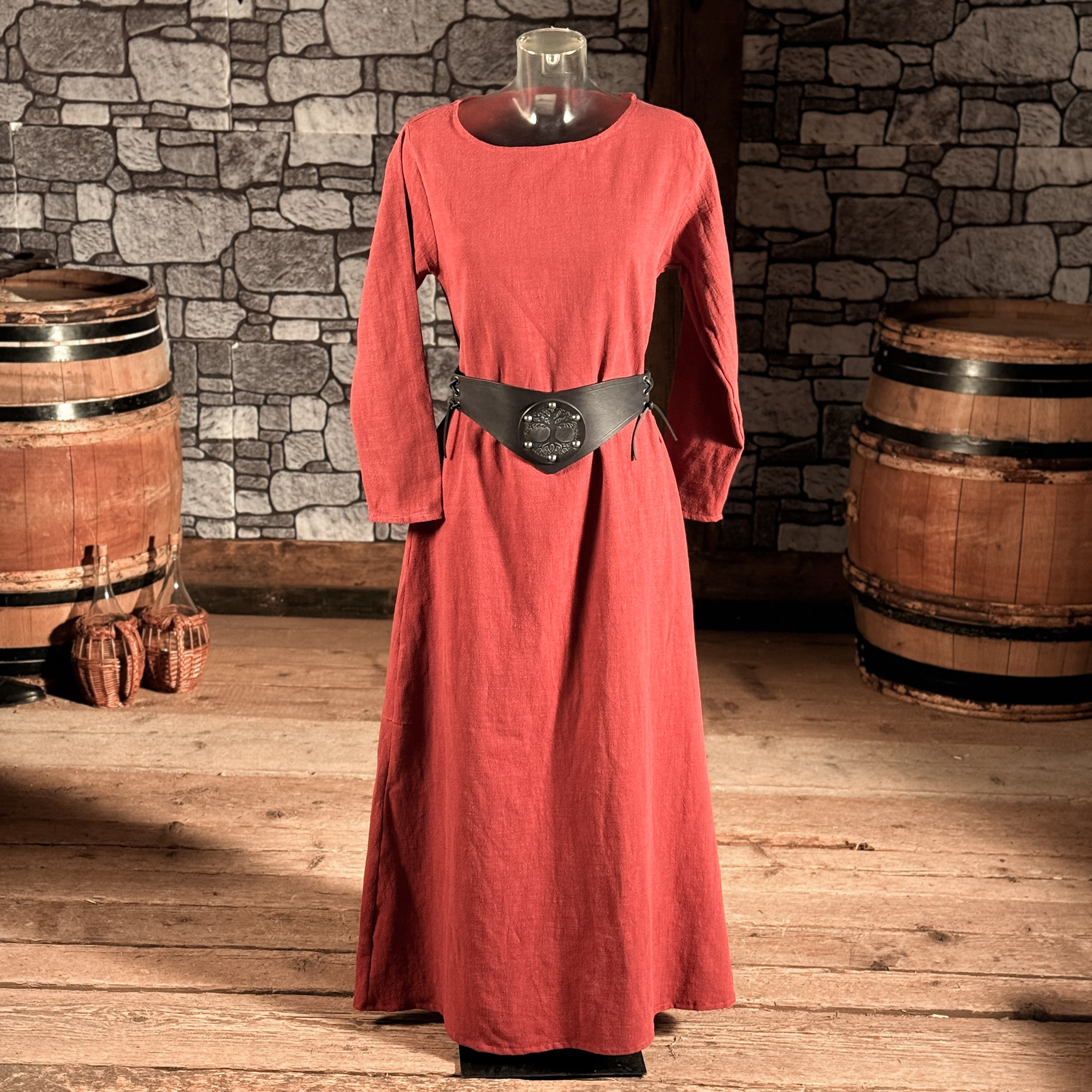 Mittelalterliche Leinenkleid Astrid weinrot