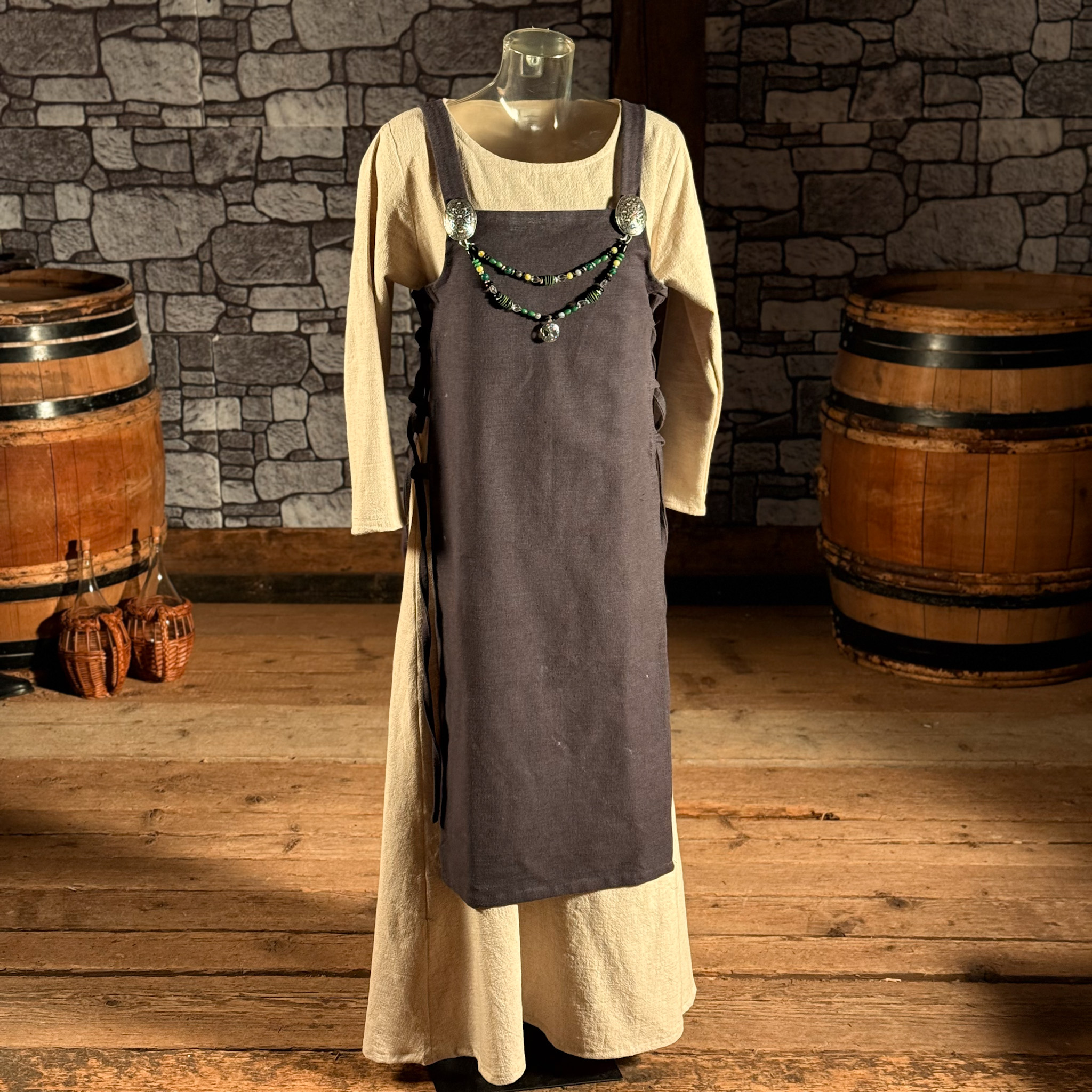 Mittelalterliche Leinenkleid Astrid Natur/Beige