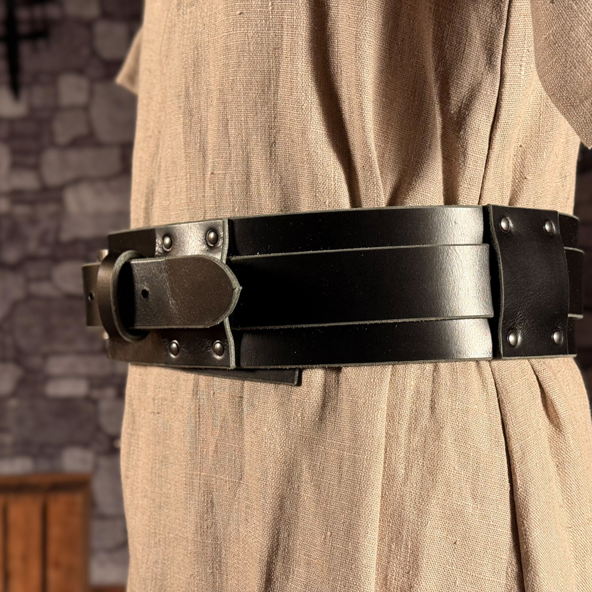 Doppelgürtel aus Leder, 8cm
